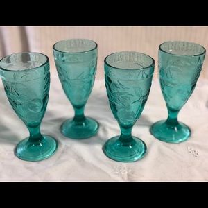 Beautiful Green Glasses w/ Fruit Embossed